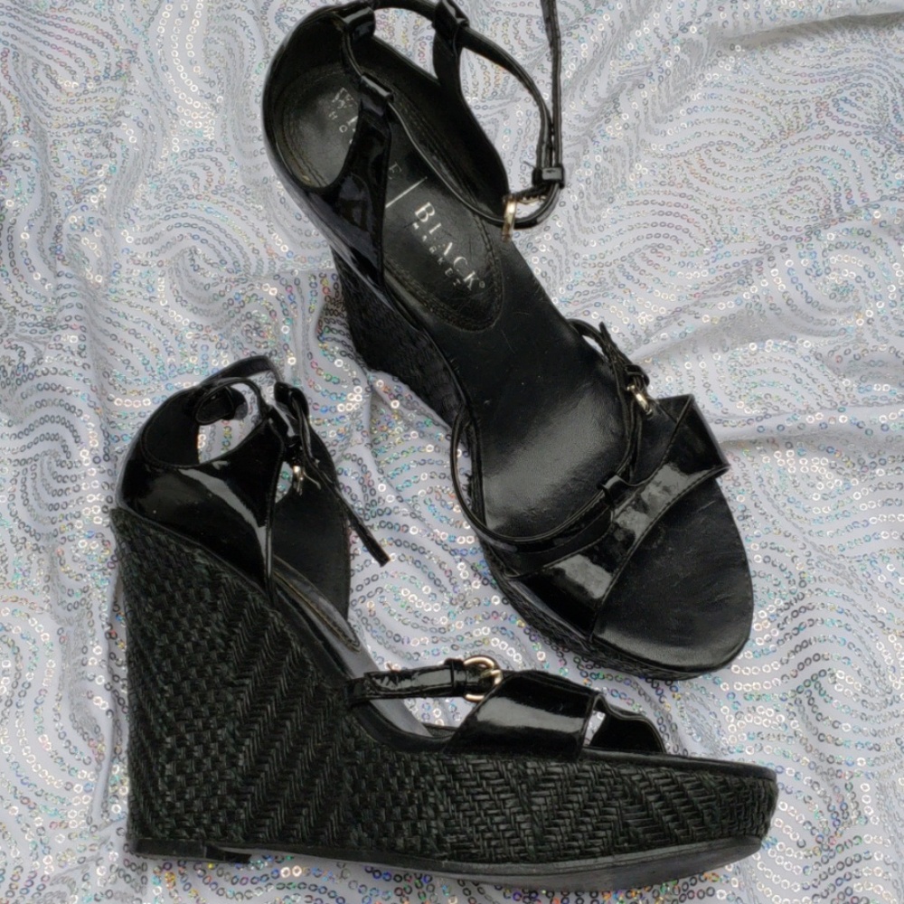 Black strappie wedge heels